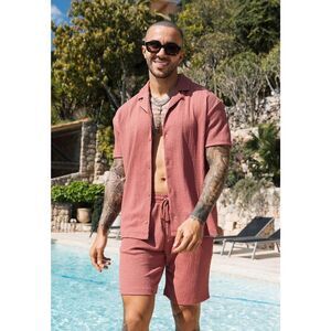 Mauvais Elvissa Relaxed Fit Textured Bermuda Length Shorts in Canyon Sz 46